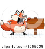 Clipart Chubby Fox With A Blank Sign Royalty Free Vector Illustration