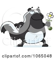 Clipart Chubby Skunk Holding A Flower Royalty Free Vector Illustration