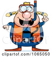 Clipart Chubby Female Scuba Diver With An Idea Royalty Free Vector Illustration