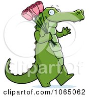 Clipart Alligator Carrying Roses Royalty Free Vector Illustration