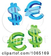 Clipart 3d Dollar And Euro Symbols Royalty Free Vector Illustration