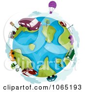 Poster, Art Print Of Hot Air Balloons And Vehicles Around A Globe