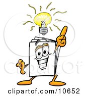 Paper Mascot Cartoon Character With A Bright Idea