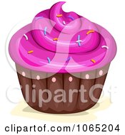 Clipart Sprinkled Pink Frosted Cupcake Royalty Free Vector Illustration