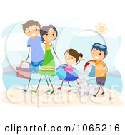 Clipart Stick Family Walking At The Beach Royalty Free Vector Illustration