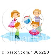 Clipart Stick Family Playing At The Beach Royalty Free Vector Illustration