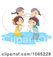 Clipart Stick Family Swimming At The Beach Royalty Free Vector Illustration