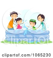 Stick Family Playing In A Kiddie Pool