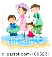 Clipart Stick Family Playing In The Surf At The Beach Royalty Free Vector Illustration