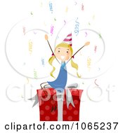 Clipart Birthday Girl Sitting On A Gift Royalty Free Vector Illustration