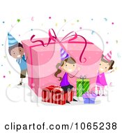 Poster, Art Print Of Birthday Kids With A Large Gift