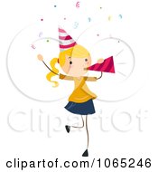 Poster, Art Print Of Birthday Girl Blowing A Party Horn