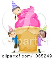 Birthday Kids With A Giant Ice Cream Cone