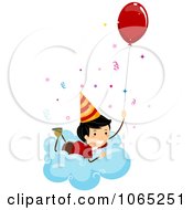Poster, Art Print Of Stick Birthday Boy On A Cloud With A Balloon