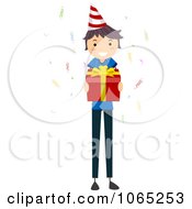 Poster, Art Print Of Stick Birthday Boy Holding A Gift
