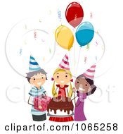 Clipart Friends With A Birthday Girl And Chocolate Cake Royalty Free Vector Illustration