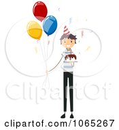 Poster, Art Print Of Stick Birthday Boy With A Cake And Balloons