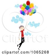 Poster, Art Print Of Stick Birthday Boy Floating With Balloons 2