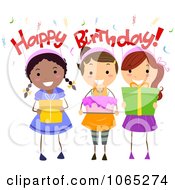 Poster, Art Print Of Happy Birthday Girls Holding Cake And Presents