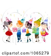 Clipart Line Of Kids Giving Birthday Presents To A Girl Royalty Free Vector Illustration by BNP Design Studio