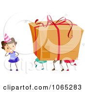 Clipart Birthday Girl And Friends Deliverying A Package Royalty Free Vector Illustration
