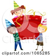 Clipart Boys Carrying A Girl On Gift Box Royalty Free Vector Illustration