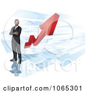 Poster, Art Print Of 3d Businessman Over A Red Arrow Chart