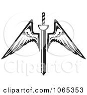 Clipart Black And White Winged Sword Royalty Free Vector Illustration
