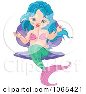 Poster, Art Print Of Cute Blue Haired Mermaid On A Shell