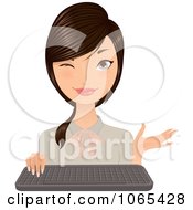 Clipart Winking Brunette Secretary With A Keyboard Royalty Free Vector Illustration by Melisende Vector