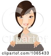 Clipart Friendly Brunette Secretary With A Keyboard 3 Royalty Free Vector Illustration