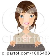 Clipart Friendly Brunette Secretary With A Keyboard 4 Royalty Free Vector Illustration