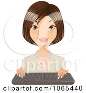 Clipart Friendly Brunette Secretary With A Keyboard 1 Royalty Free Vector Illustration