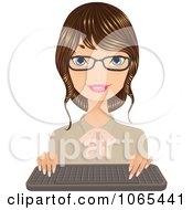 Clipart Friendly Brunette Secretary With A Keyboard 9 Royalty Free Vector Illustration