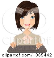 Clipart Friendly Brunette Secretary With A Keyboard 2 Royalty Free Vector Illustration