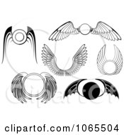 Clipart Black And White Wing Elements 4 Royalty Free Vector Illustration