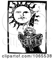 Poster, Art Print Of Warlock Reading A Magic Book Under The Sun