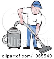 Poster, Art Print Of Man Using A Canister Vacuum