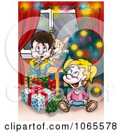 Poster, Art Print Of Christmas Kids With Gifts By A Tree