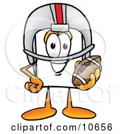 Paper Mascot Cartoon Character In A Helmet Holding A Football