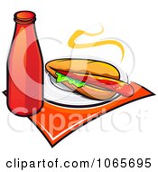Clipart Long Hot Dog And Ketchup Royalty Free Vector Illustration