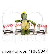 Clipart 3d Construction Tortoise At A Road Block Royalty Free CGI Illustration