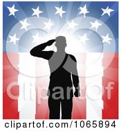 Silhouetted Soldier Saluting Over American Flag