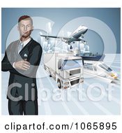 Clipart 3d Businessman With Transportation Modes Royalty Free Vector Illustration