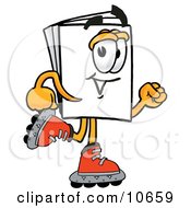 Paper Mascot Cartoon Character Roller Blading On Inline Skates