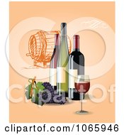 Wine Bottles With Grapes On Tan