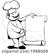 Poster, Art Print Of Outlined Chef Holding A Scroll Menu