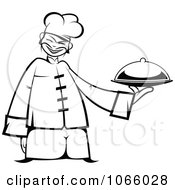 Poster, Art Print Of Outlined Asian Chef Holding A Platter