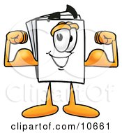 Clipart Picture Of A Paper Mascot Cartoon Character Flexing His Arm Muscles