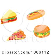 Poster, Art Print Of Sandwich Pizza Slice Hot Dog And Cheeseburger